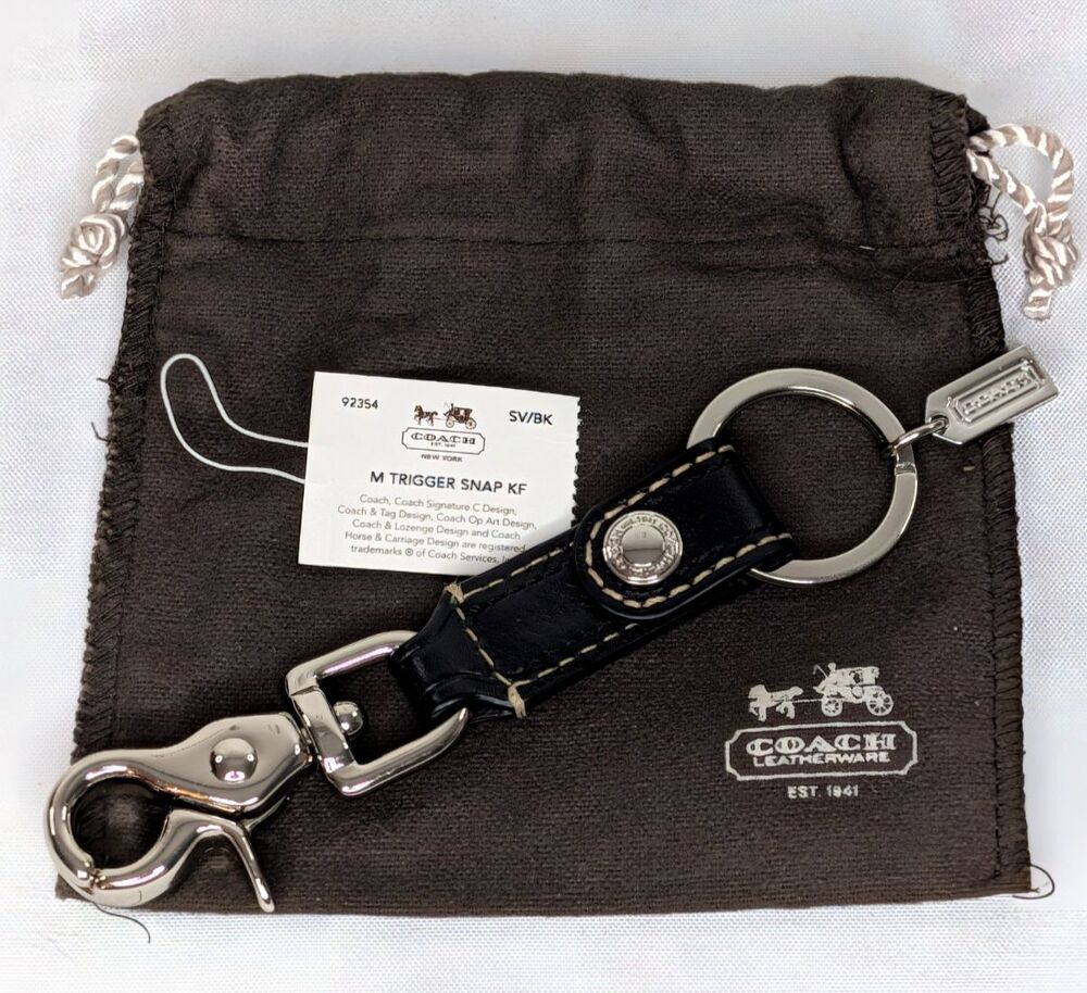 Coach Y2K Trigger Snap Key Ring 92354 - Black Leather/Silver